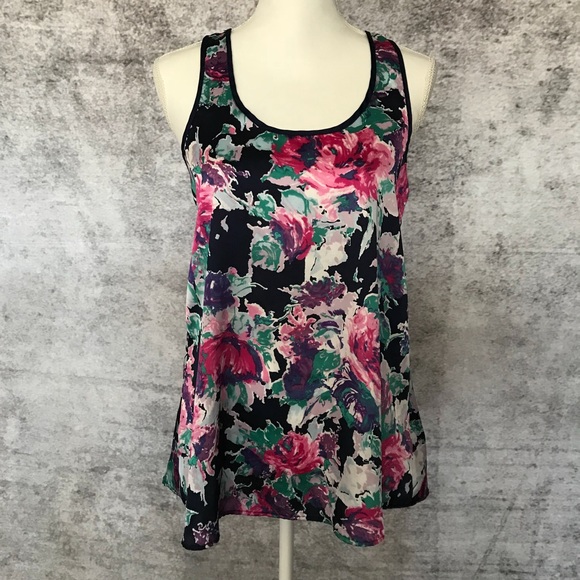 Navy Floral Racerback Tank - Picture 2 of 6